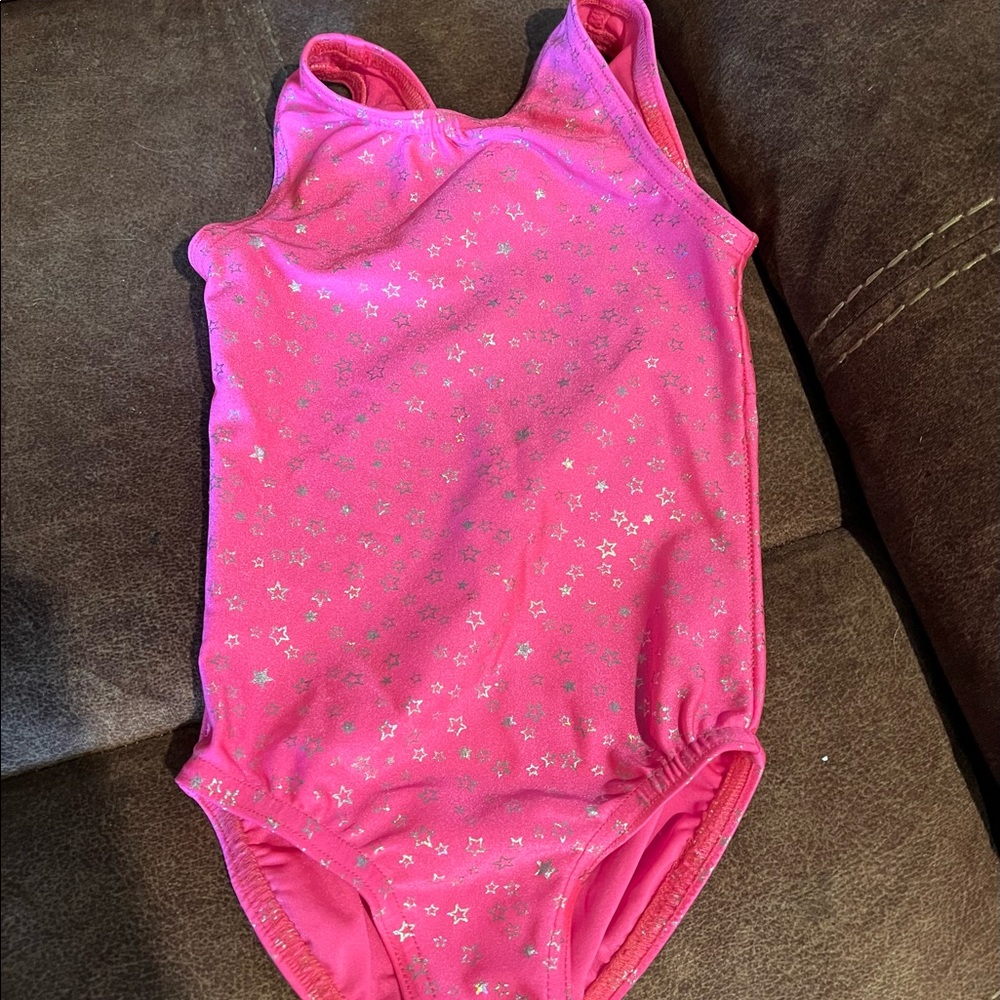 Kids leotard. Size XXS. Hot pink with silver stars.